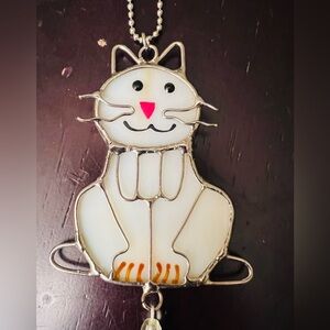 Stained Glass Cat Ornament with Tassel – 7” Hanging Decor